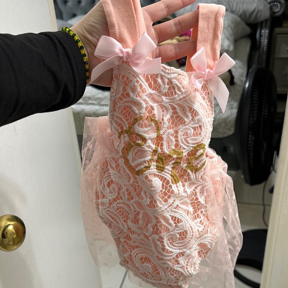 Pink Lace Dog Dress with Bows